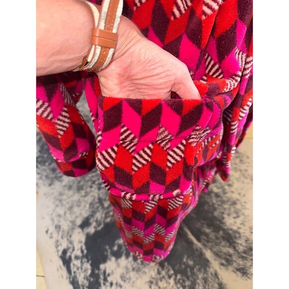Vera Bradley Boho Hooded Robe L/XL Red & Pink Geometric Chevron Plush Cozy Soft - Picture 9 of 9